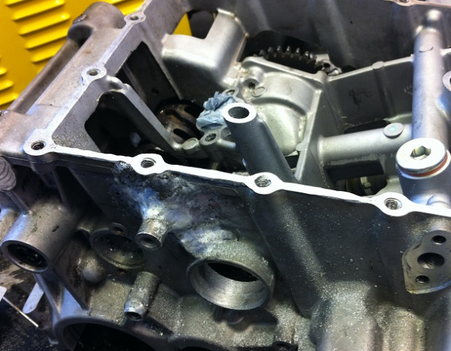Aluminium motorcycle engine casing weld repair